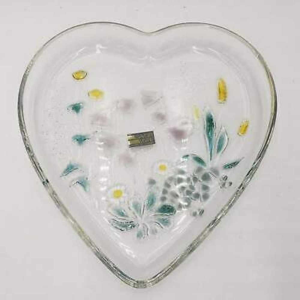 Cinderella Savoir Walther Glass Heart Serving Tray 10" Vintage W. Germany NOS